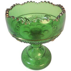 Riverside Glass Works 1896 EAPG Esther Tooth & Claw Green Jelly Pedestal Compote